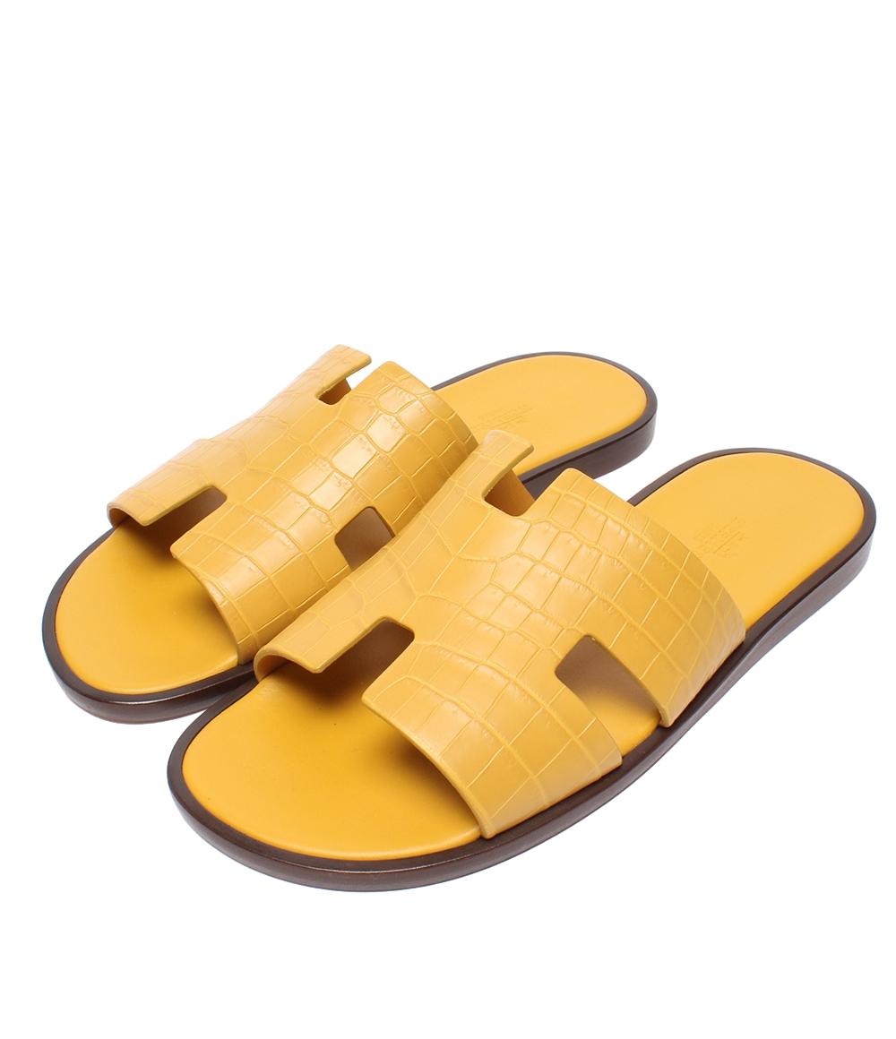 美品 HERMES フラットサンダル クロコダイル Hロゴ イズミール メンズ レディース SIZE 40 (25cm) エルメス