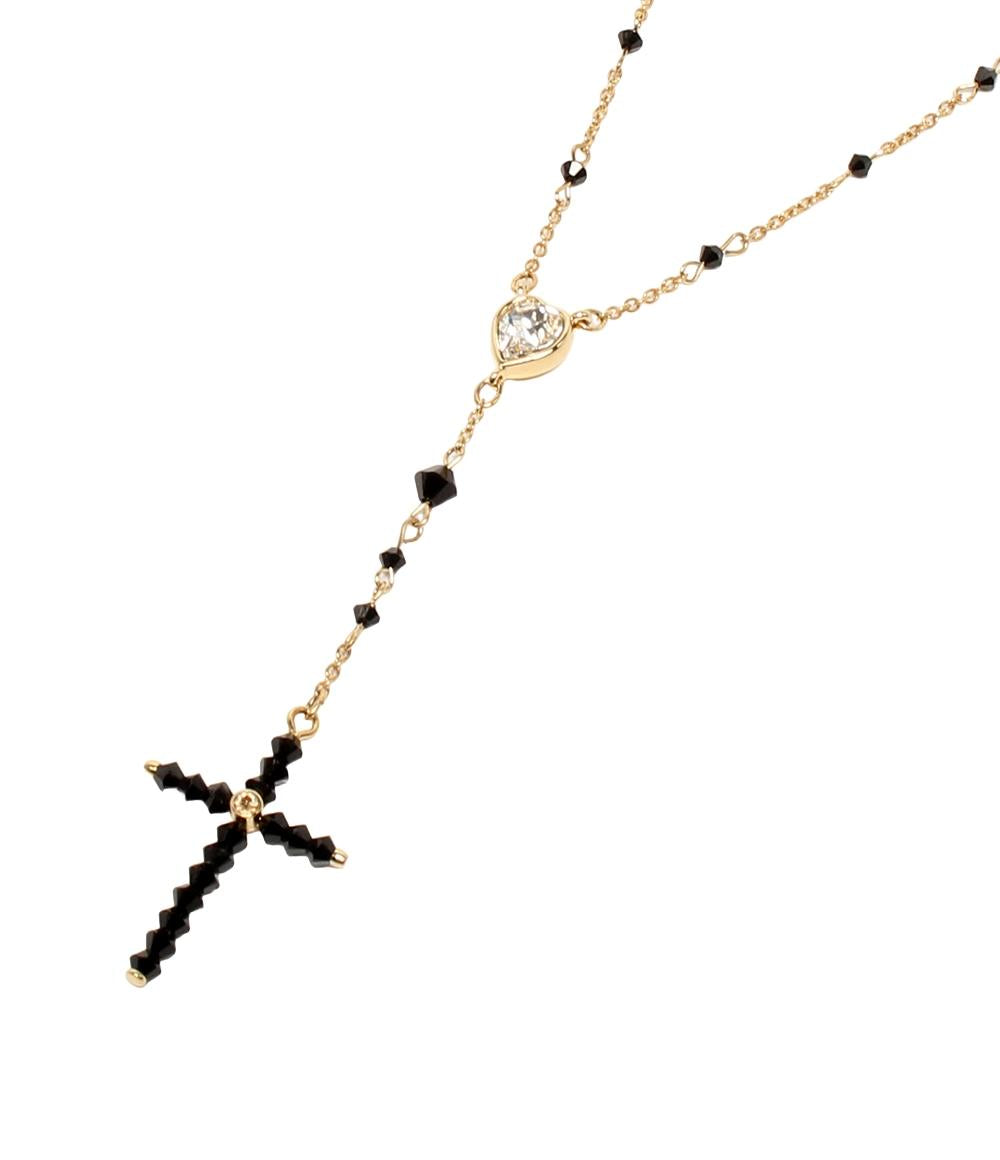 美品 スワロフスキー ロングネックレス 2連 クロスモチーフ ハートモチーフ レディース SWAROVSKI