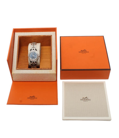 美品 HERMES 腕時計 クリッパー クオーツ ネイビー系 CL4.210 レディース エルメス