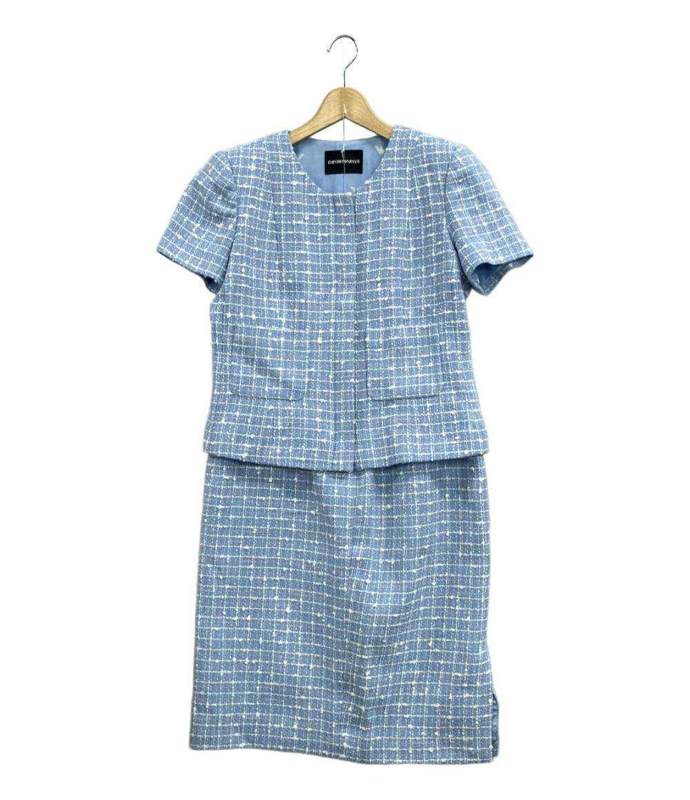 美品 エンポリオ・アルマーニ セットアップ 半袖ジャケットスカート ノーカラー ジップアップ レディース SIZE 1 (M) Emporio Armani