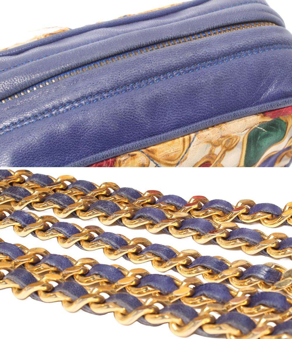 シャネル チェーンショルダーバッグ 斜め掛け ビジュー柄 タッセル サテン レディース CHANEL