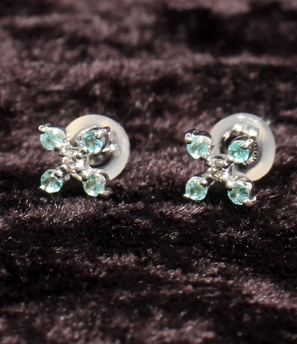 美品 ピアス K18WG パライバトルマリン 0.14ct  ダイヤ 0.04ct クロスモチーフ レディース