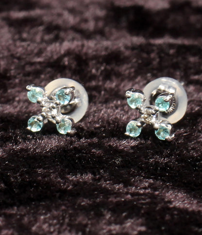 美品 ピアス K18WG パライバトルマリン 0.14ct  ダイヤ 0.04ct クロスモチーフ レディース