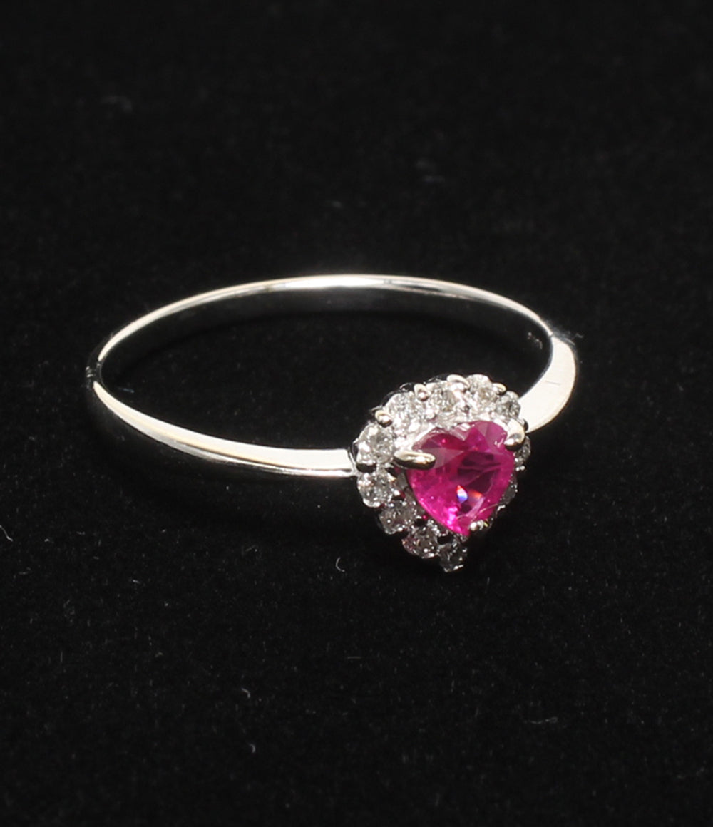 美品 リング 指輪 K18WG ルビー 0.25ct ダイヤ 0.15ct ハートモチーフ レディース SIZE 11号