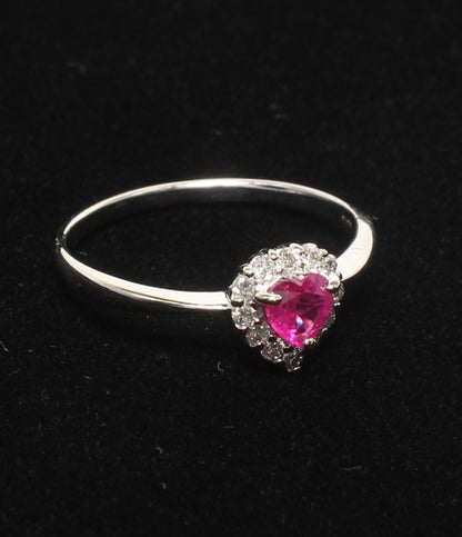 美品 リング 指輪 K18WG ルビー 0.25ct ダイヤ 0.15ct ハートモチーフ レディース SIZE 11号