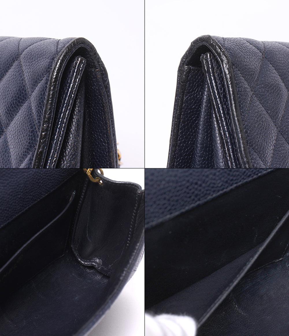 CHANEL チェーンショルダーバッグ 肩掛け 斜め掛け ゴールド金具 3番台 マトラッセ シングルフラップ シングルチェーン キャビアスキン レディース