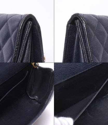 CHANEL チェーンショルダーバッグ 肩掛け 斜め掛け ゴールド金具 3番台 マトラッセ シングルフラップ シングルチェーン キャビアスキン レディース
