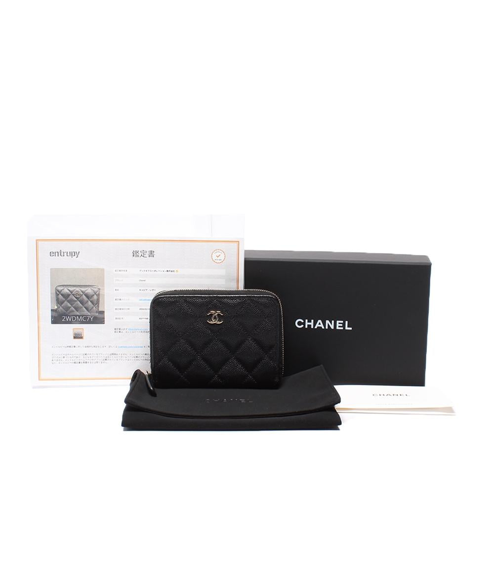 美品 CHANEL 二つ折り財布 ゴールド金具 キャビアスキン マトラッセ レディース シャネル