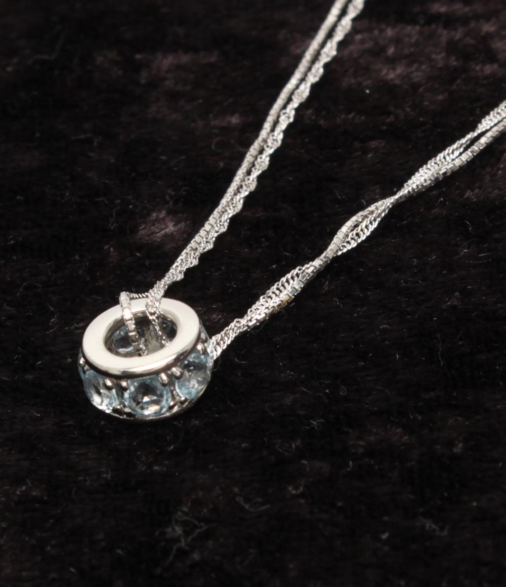 美品 ネックレス K18WG Pt950 ブルートパーズ レディース