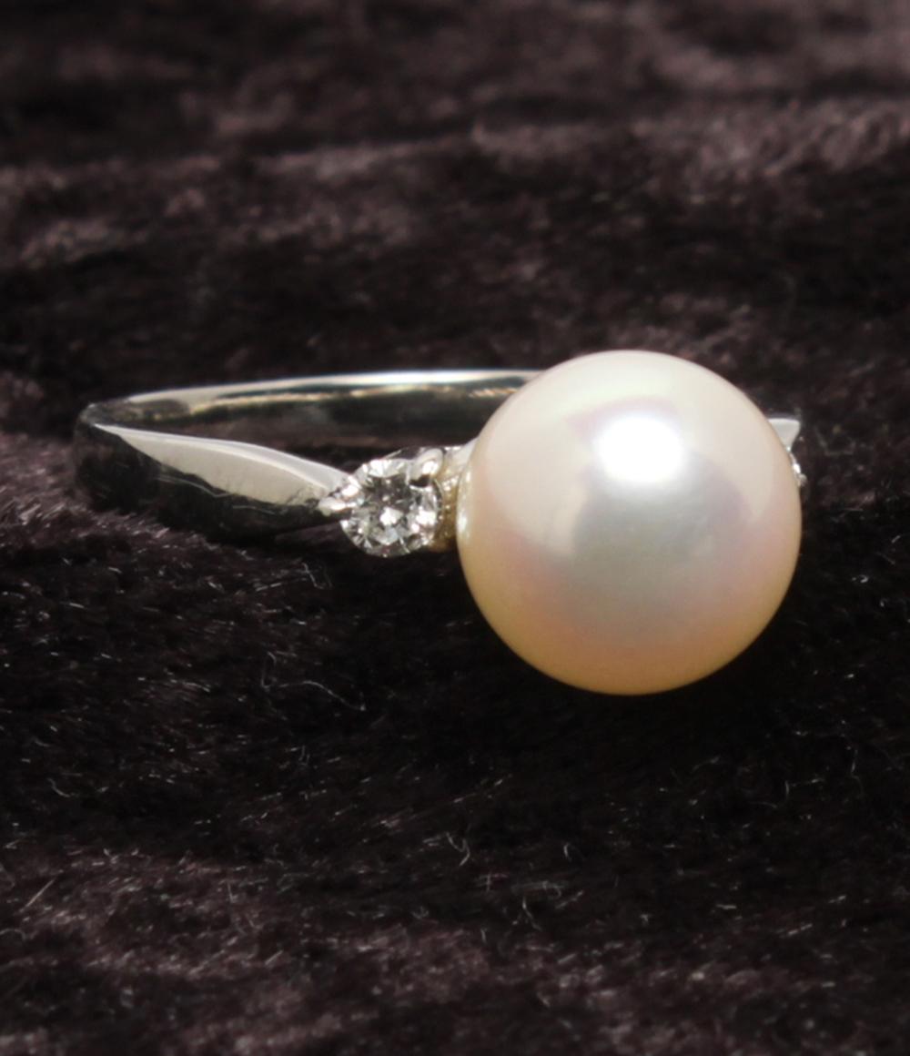 美品 リング 指輪 Pt1000 パール8.2mm ダイヤ0.10ct レディース SIZE 9号