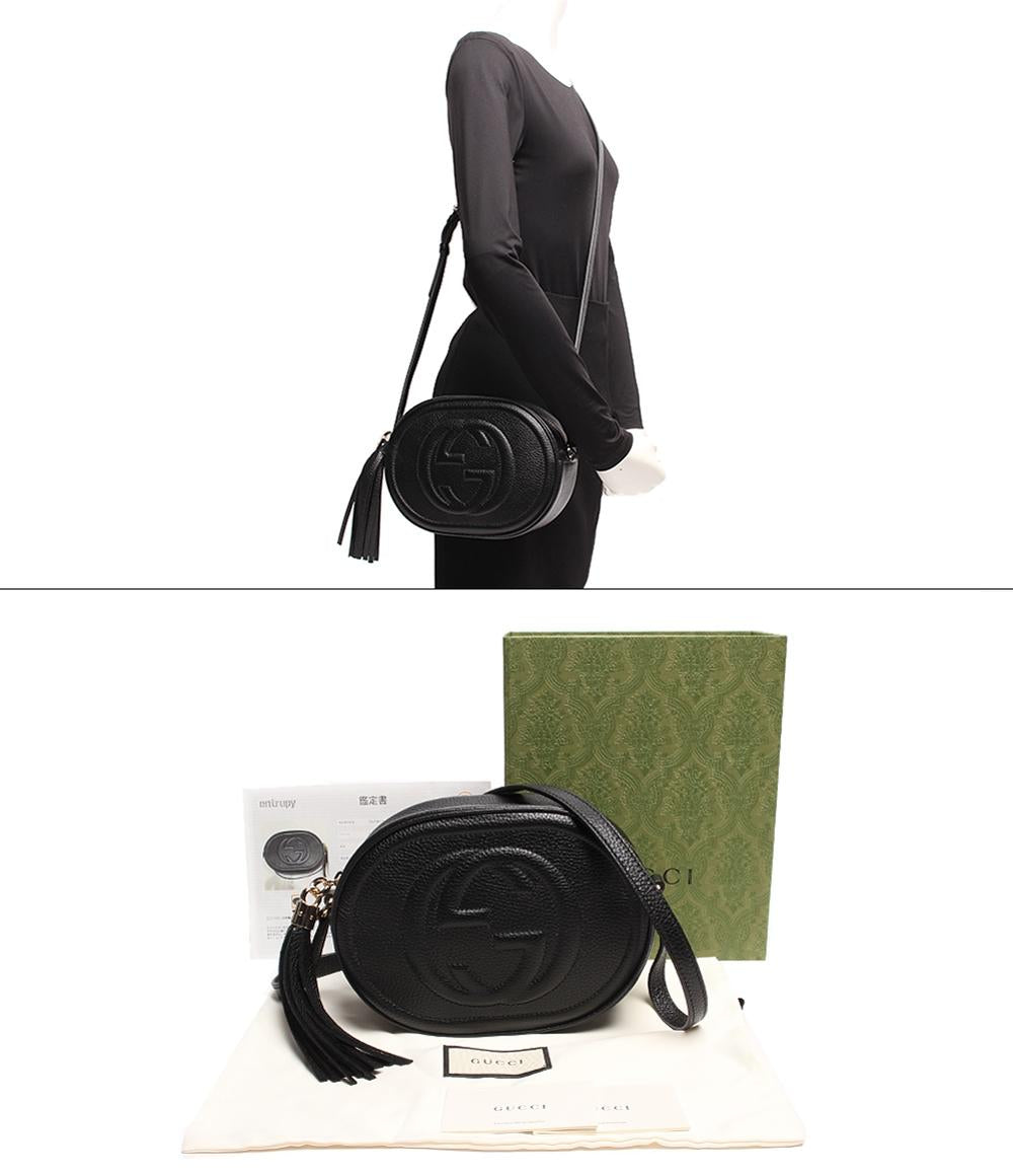 GUCCI ブラックショルダーバッグ タッセル付き 美品 グッチ レザーショルダーバッグ タッセル ゴールド金具