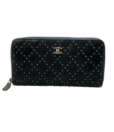 CHANEL ラウンドファスナー長財布 スタッズ レザー マトラッセ レディース シャネル