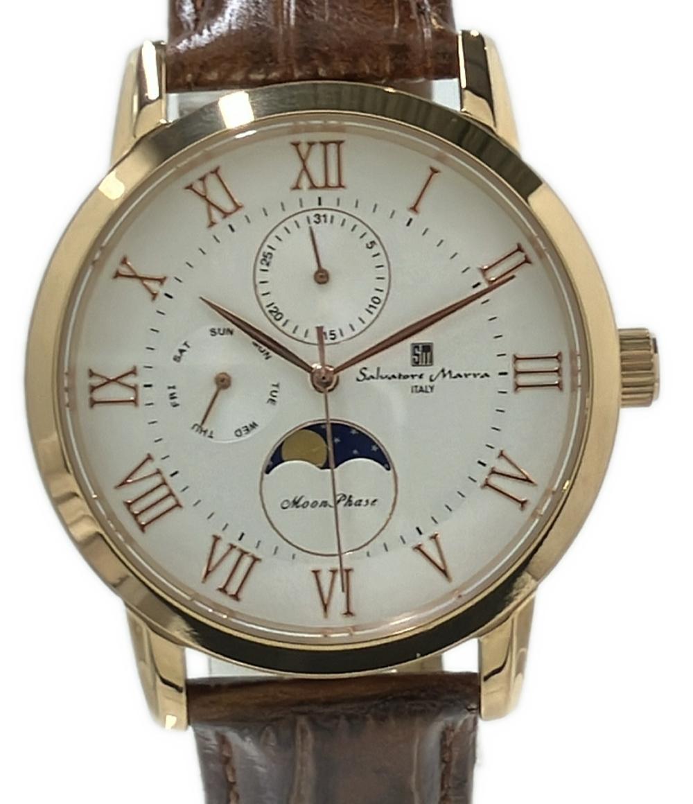 美品 Salvatore Marra 腕時計 ムーンフェイズ クオーツ ホワイト SM-21106-2 メンズ サルバトーレマーラ