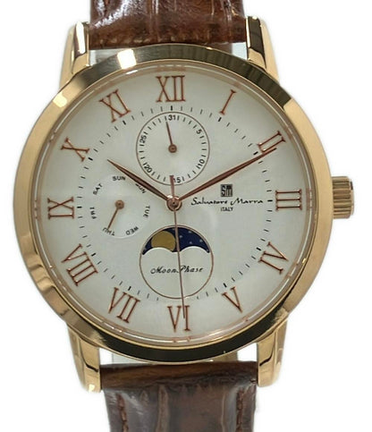 美品 Salvatore Marra 腕時計 ムーンフェイズ クオーツ ホワイト SM-21106-2 メンズ サルバトーレマーラ