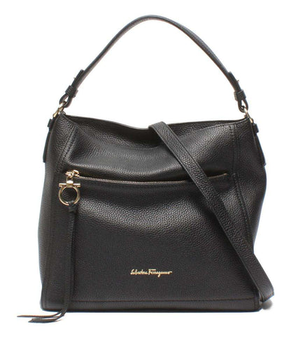 美品 Salvatore Ferragamo 2way ハンドバッグ ショルダーバッグ 斜め掛け 肩掛け ガンチーニ アリーホーボーバッグ GG-21F865 レディース