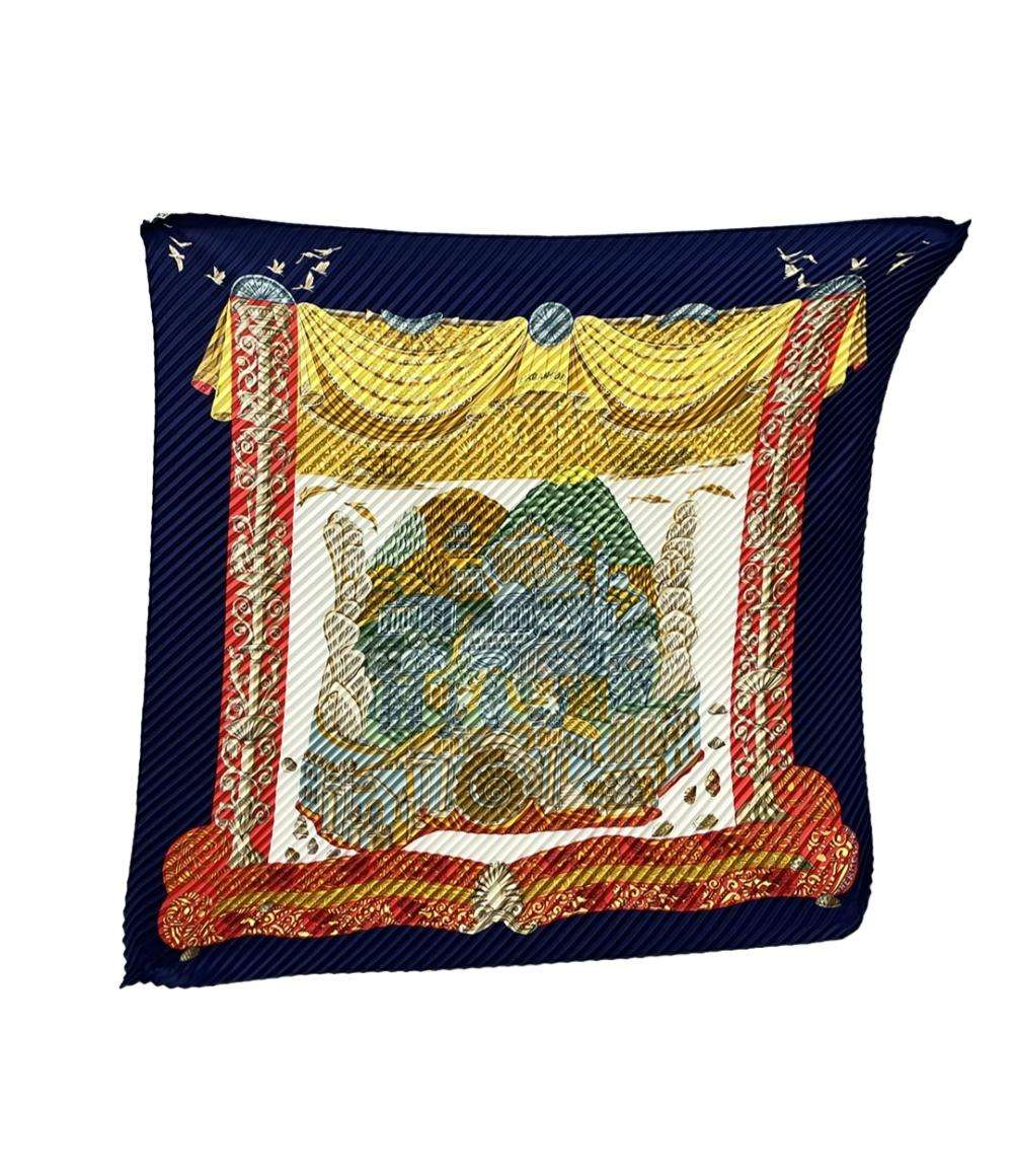 美品 エルメス プリーツスカーフ シルク100% アトランティス大陸 L‘ATLANTIDE レディース HERMES