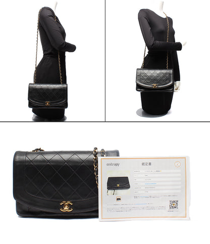 CHANEL チェーンショルダーバッグ ゴールド金具 シングルフラップ シングルチェーン ダイアナ 1番台 マトラッセ ラムスキン レディース シャネル