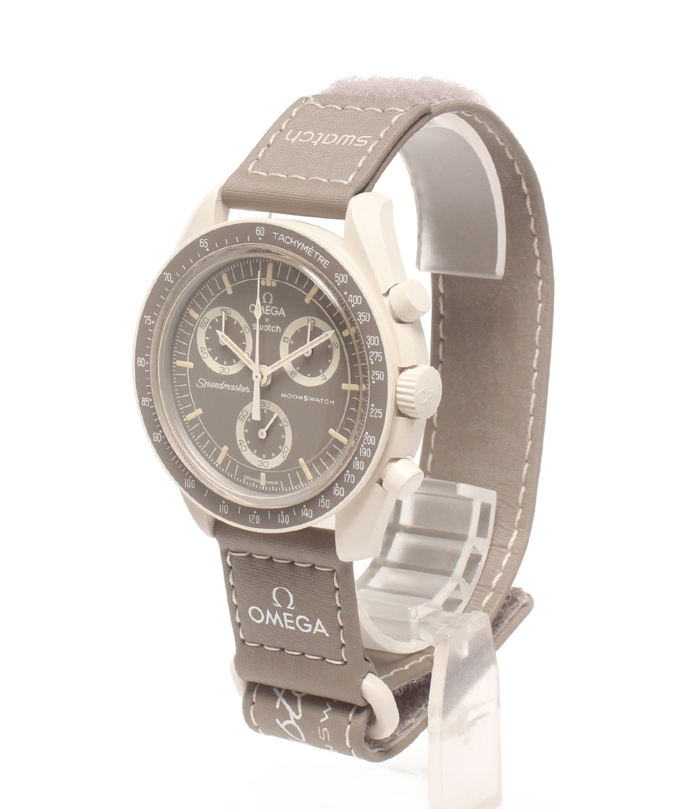 美品 Swatch OMEGA 腕時計 MISSION ON EARTH – DESERT クオーツ グレージュ レディース メンズ スウォッチ オメガ