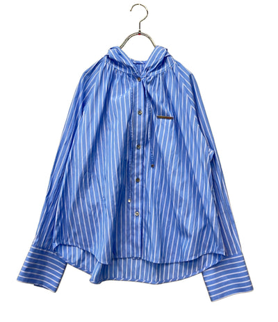 美品 GRACE CONTINENTAL 長袖ブラウス ストライプ フーデット 25SS タグ付き フロントボタン フードカフタンTOP 0325141327-00 レディース SIZE 36