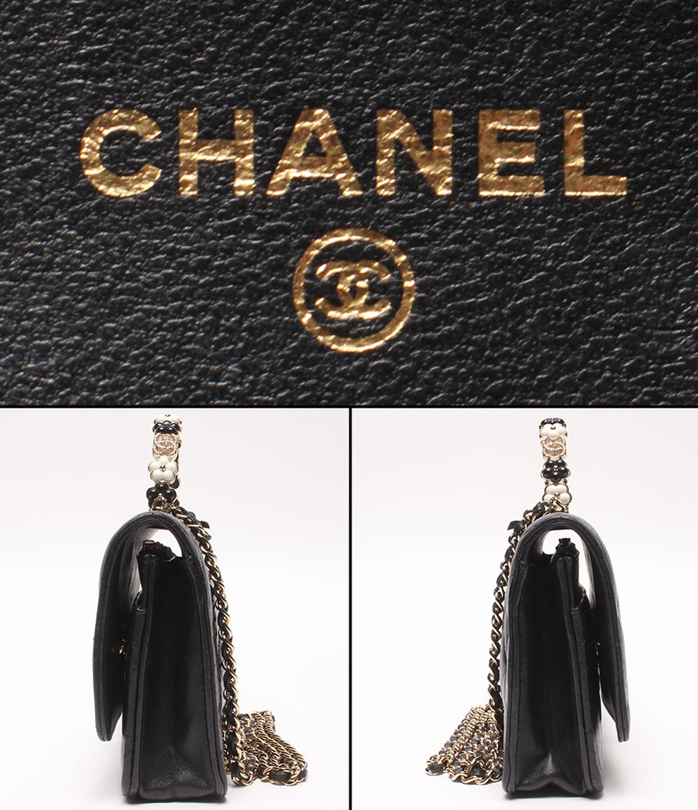 CHANEL チェーンウォレット ショルダーバッグ 斜め掛け ゴールド金具 マトラッセ シングルフラップ ラムスキン レディース シャネル