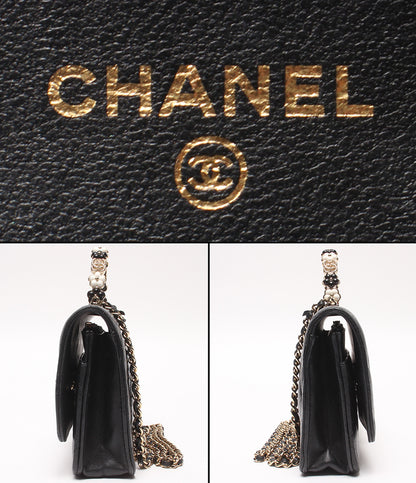 CHANEL チェーンウォレット ショルダーバッグ 斜め掛け ゴールド金具 マトラッセ シングルフラップ ラムスキン レディース シャネル