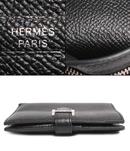 エルメス 二つ折り財布 Y刻印 シルバー金具 ベアンコンパクト ヴォー エプソン ノワール ユニセックス HERMES