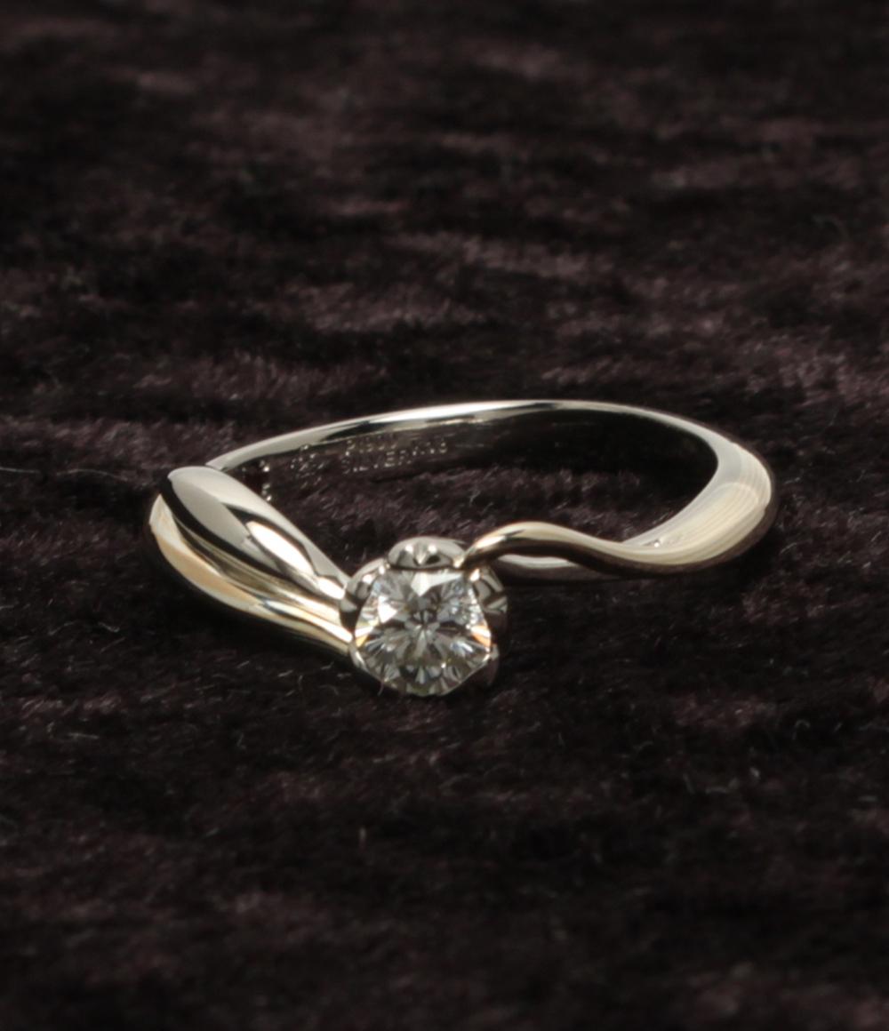 美品 もくめがねや リング 指輪 K18 Pt900 SV925 さくらダイヤモンド 0.254ct レディース 杢目金屋