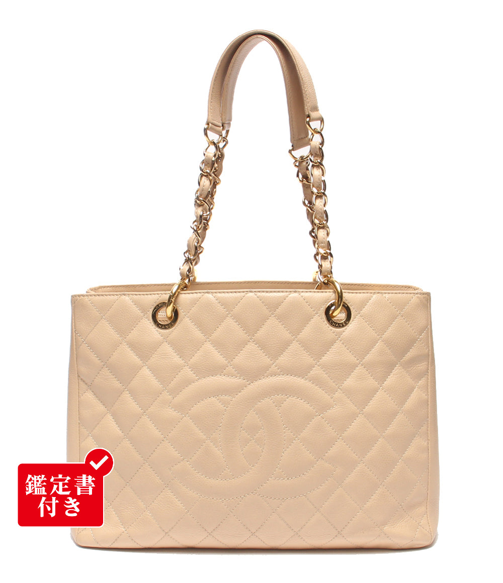 CHANEL チェーンショルダーバッグ トートバッグ 肩掛け ゴールド金具 マトラッセ キャビアスキン 13番台 グランドショッピングトート レディース