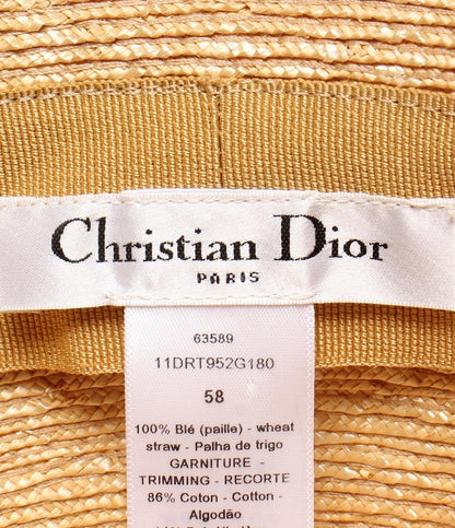 美品 クリスチャンディオール 麦わら帽子 ストローハット レディース SIZE 58 Christian Dior