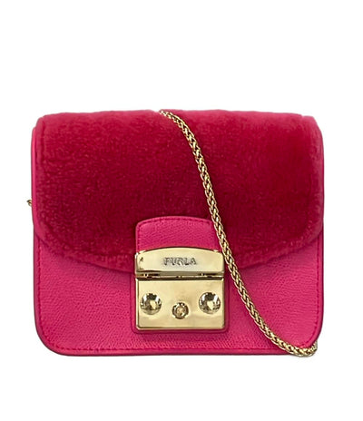 美品 Furla 2way チェーンショルダーバッグ 斜め掛け クラッチバッグ メトロポリスミニ レディース フルラ