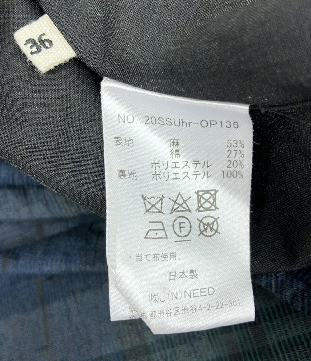 ウーア リネン混チェック柄半袖フレアロングワンピース レディース SIZE 36 (XS) Uhr