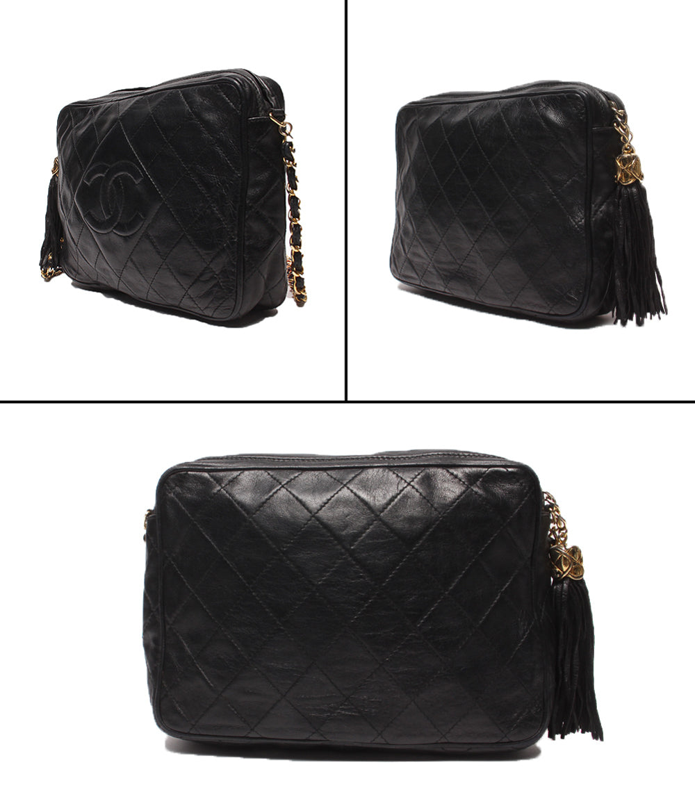 CHANEL チェーンショルダーバッグ ラムスキン ゴールド金具 1番台 マトラッセ レディース シャネル