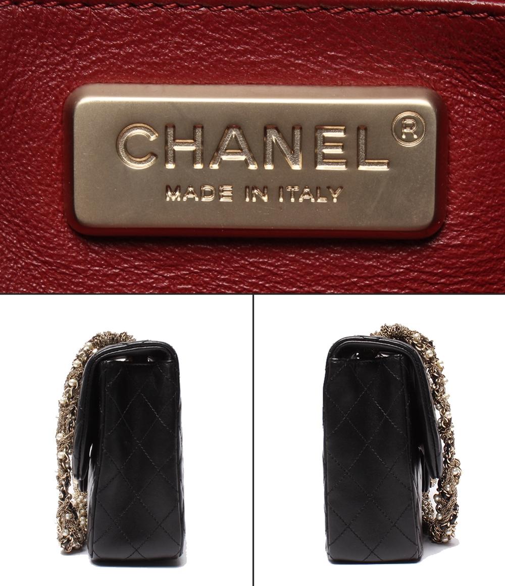 美品 CHANEL ショルダーバッグ ラムスキン マトラッセ ゴールド金具 フェイクパールチェーン ウエストミンスター レディース シャネル