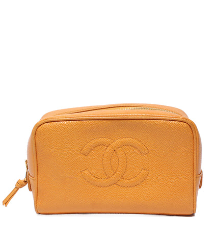 CHANEL コスメポーチ CCココマーク キャビアスキン ゴールド金具 レディース シャネル