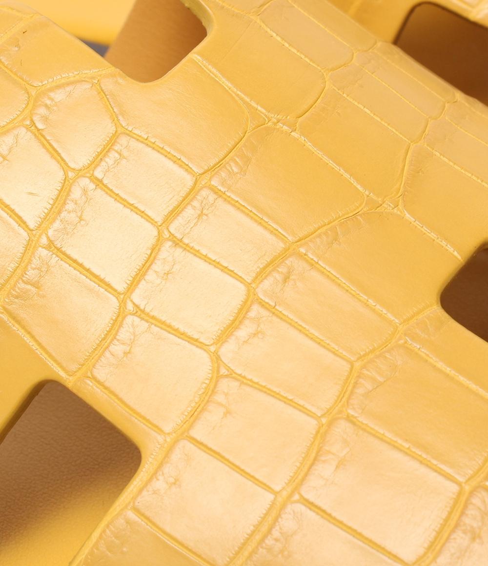 美品 HERMES フラットサンダル クロコダイル Hロゴ イズミール メンズ レディース SIZE 40 (25cm) エルメス