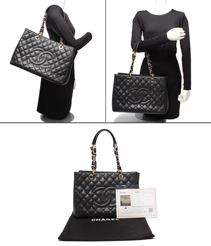 CHANEL チェーンショルダーバッグ  GSTトートバッグ 肩掛け マトラッセ ゴールド金具 キャビアスキン レディース シャネル