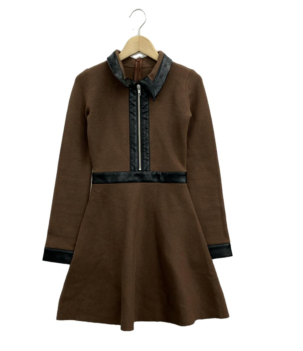 ダーリッチ 長袖ニットワンピース ハーフジップ ロゴレザー レディース SIZE F (M) Darich