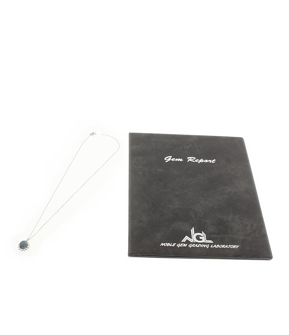 美品 ネックレス Pt900 Pt850 ブラックオパール 1.616ct ダイヤ 0.18ct レディース