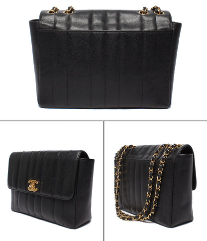 CHANEL チェーンショルダーバッグ ゴールド金具 ダブルチェーン シングルフラップ 3番台 キャビアスキン マドモアゼル レディース シャネル