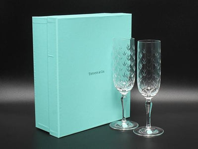 美品 TIFFANY&Co. シャンパングラス 2点セット ペア フローレット ティファニー