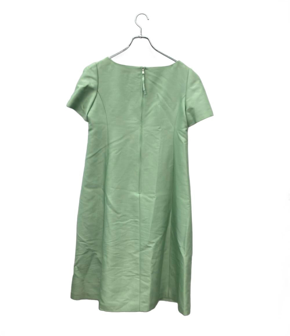 美品 FOXEY BOUTIQUE 半袖ワンピース スクエアネックライン エレガント Aライン フォーマル  シルク混 Dress Aerin 44351 レディース SIZE 42 (L)