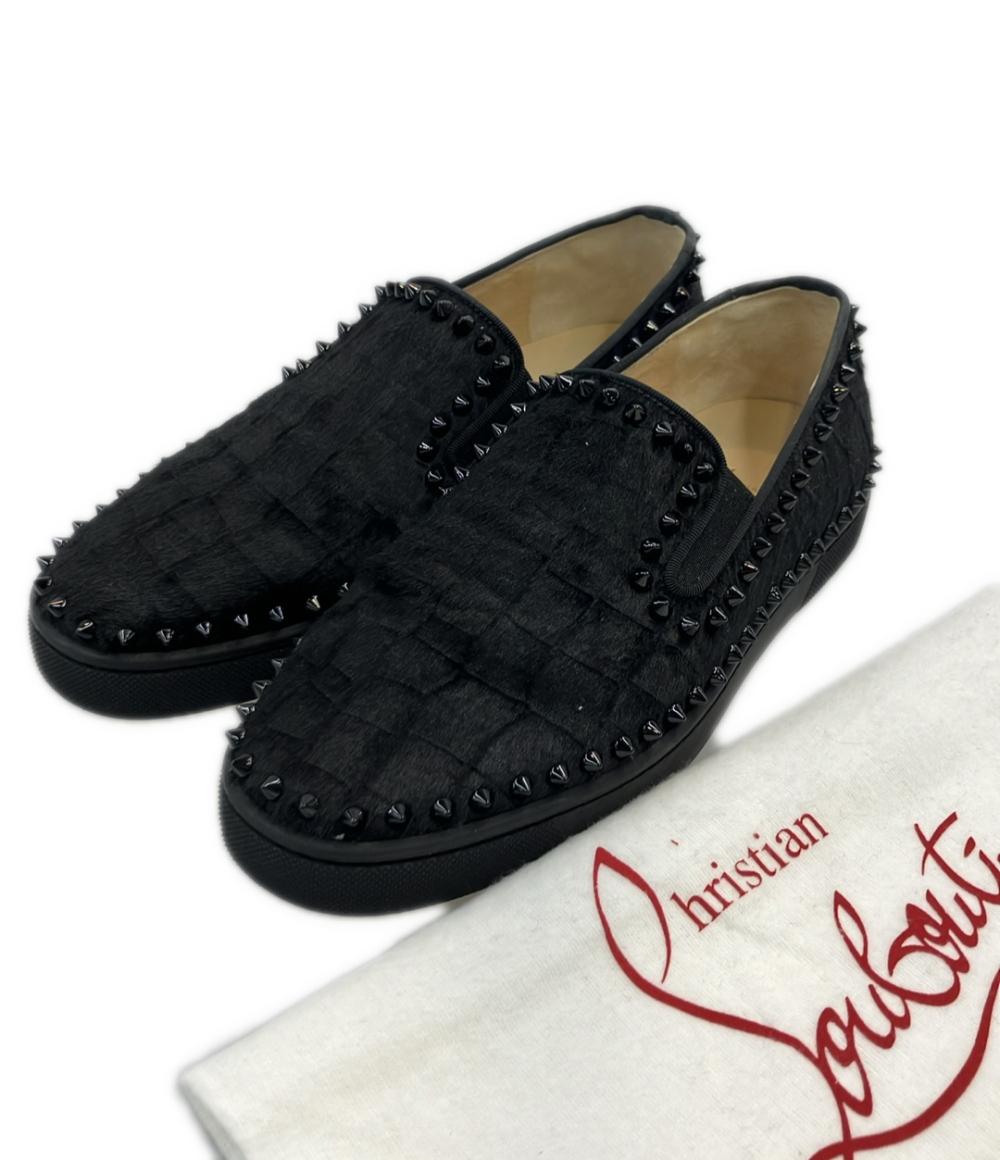 美品 Christian Louboutin スリッポン ハラコ スタッズ Pik Boat メンズ SIZE 40 (S) クリスチャンルブタン