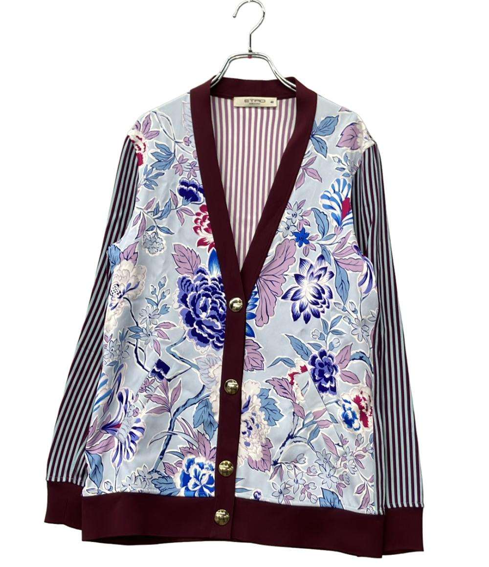 ETRO 長袖カーディガン フローラルプリント 袖背面ストライプ柄 Vネック フロントゴールドボタン 151-18602-4100 レディース SIZE 42 (L) エトロ