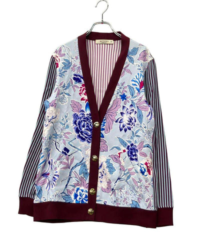 ETRO 長袖カーディガン フローラルプリント 袖背面ストライプ柄 Vネック フロントゴールドボタン 151-18602-4100 レディース SIZE 42 (L) エトロ
