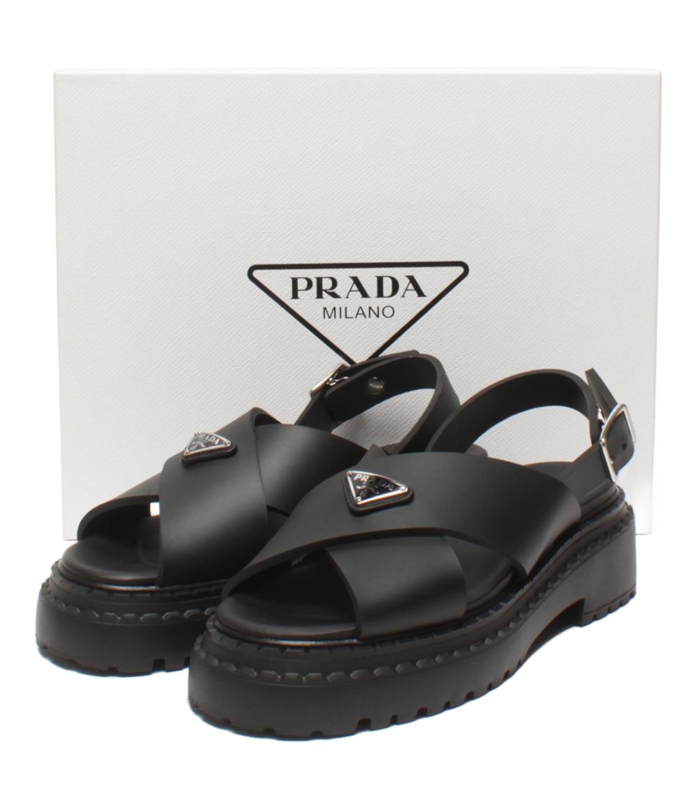 美品 PRADA モノリス ラバー サンダル 厚底 1X382N 3LKK レディース SIZE 37 23.5(cm) プラダ