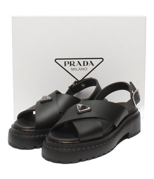 美品 PRADA モノリス ラバー サンダル 厚底 1X382N 3LKK レディース