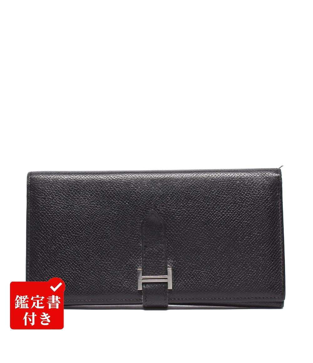 HERMES 三つ折り長財布 シルバー金具 □K刻印 ヴォーエプソン ベアン デュプリ メンズ レディース エルメス