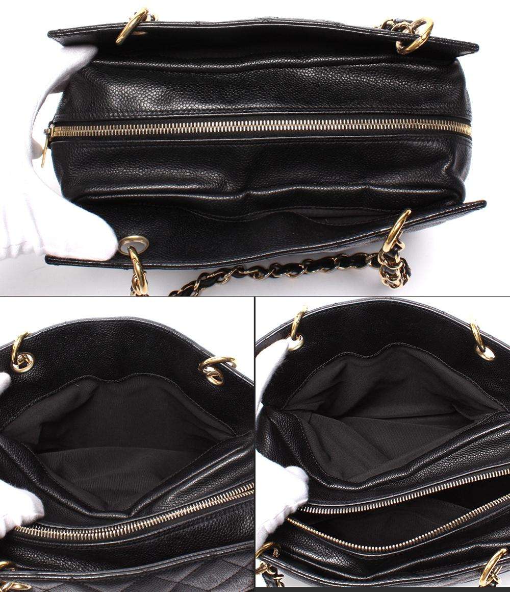 CHANEL チェーントートバッグ 肩掛け ゴールド金具 キャビアスキン マトラッセ プチタイムレス A18004 レディース シャネル