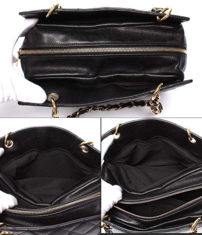 CHANEL チェーントートバッグ 肩掛け ゴールド金具 キャビアスキン マトラッセ プチタイムレス A18004 レディース シャネル