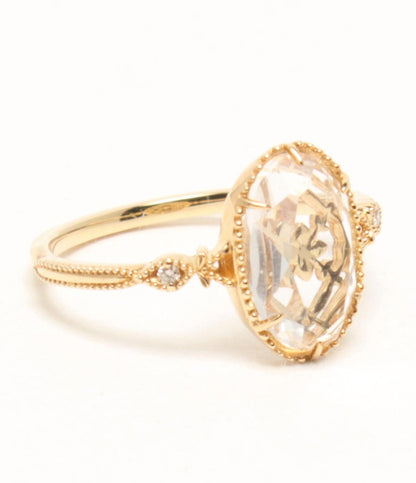 美品 agete リング 指輪 K14 水晶 クォーツ ダイヤ 0.012ct レディース SIZE 11号 アガット